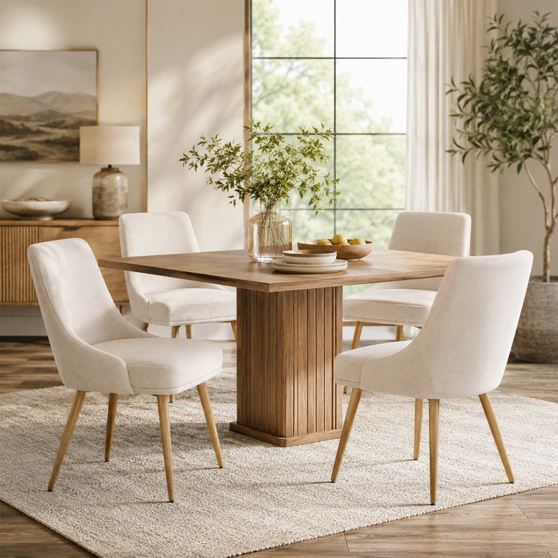 Chaises de salle à manger rembourrées modernes avec coussin épais et pieds en bois massif à dossier courbé pour la cuisine ou le café