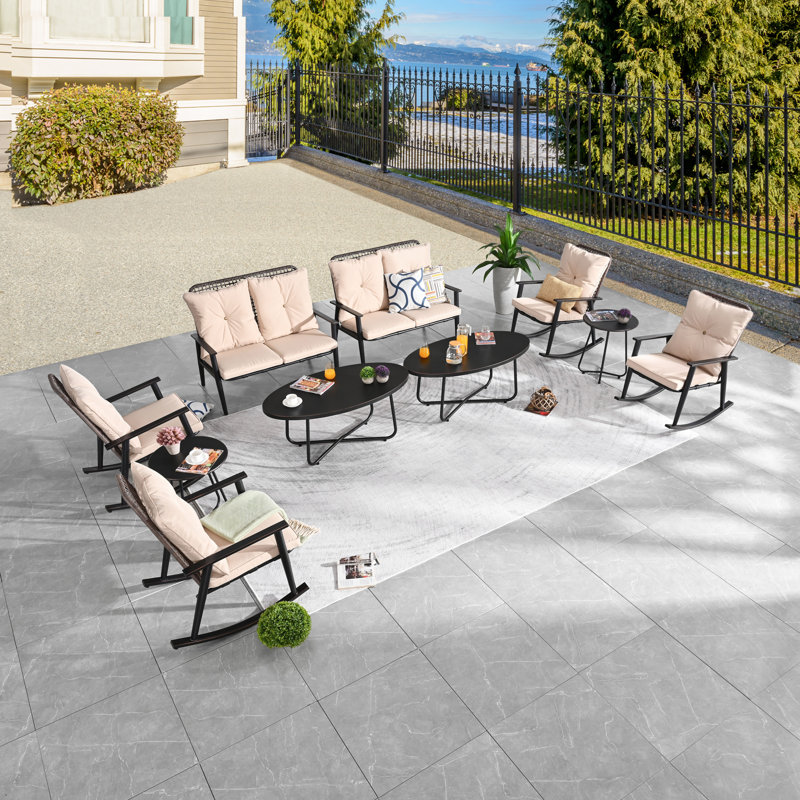 8 - Person Patio Conversation Set with Cushions, Beige