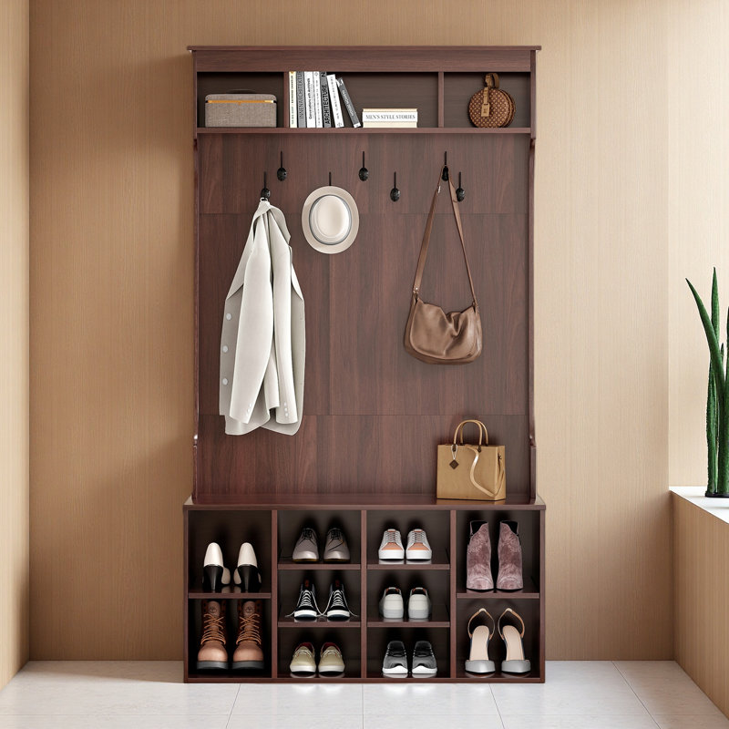 Portemanteau avec banc de rangement et banc pour chaussures 39,4 po Chalett, Noir noyer