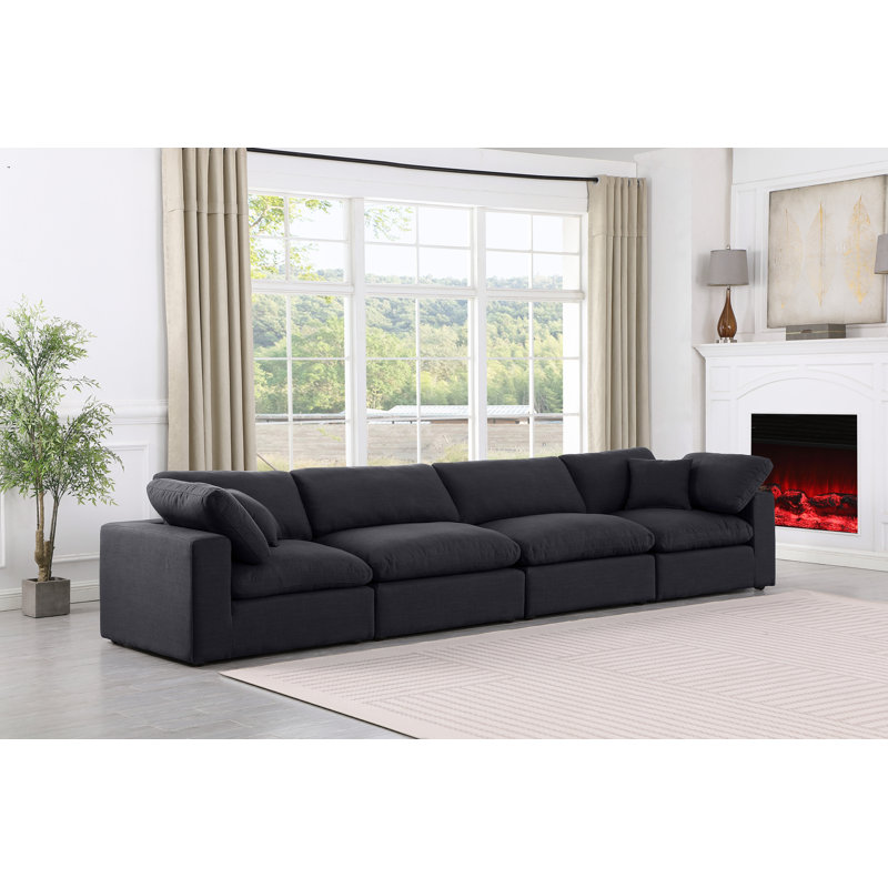 Hollynd 158" Linen Modular Sofa, Black Linen Textured Fabric