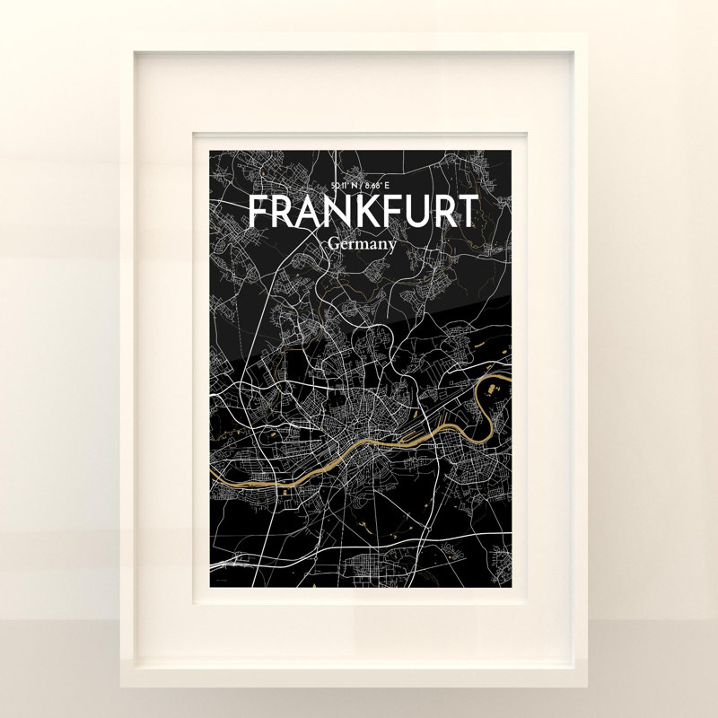 Carte de Francfort, impression graphique contrastée, Noir / or, H 24 po x l 18 po