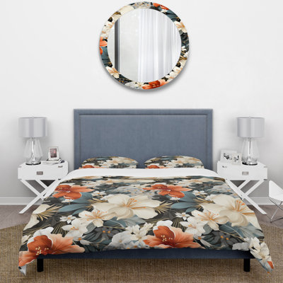 Ensemble de housse de couette à motif floral blanc et doré