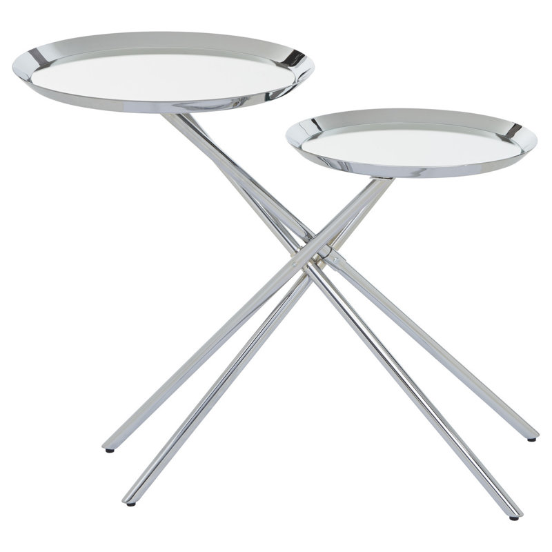 Emile Tray Top Cross Legs End Table, Silver