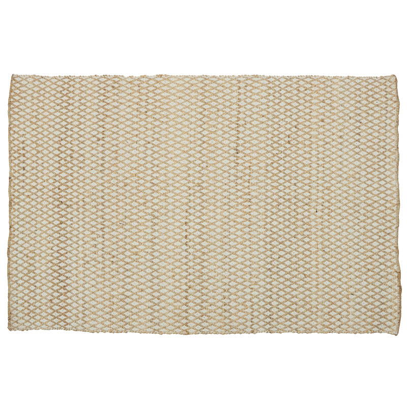 Tapis géométrique tissé à la main en coton Sohib beige / blanc Sohib, Rectangle 5 pi x 7 pi