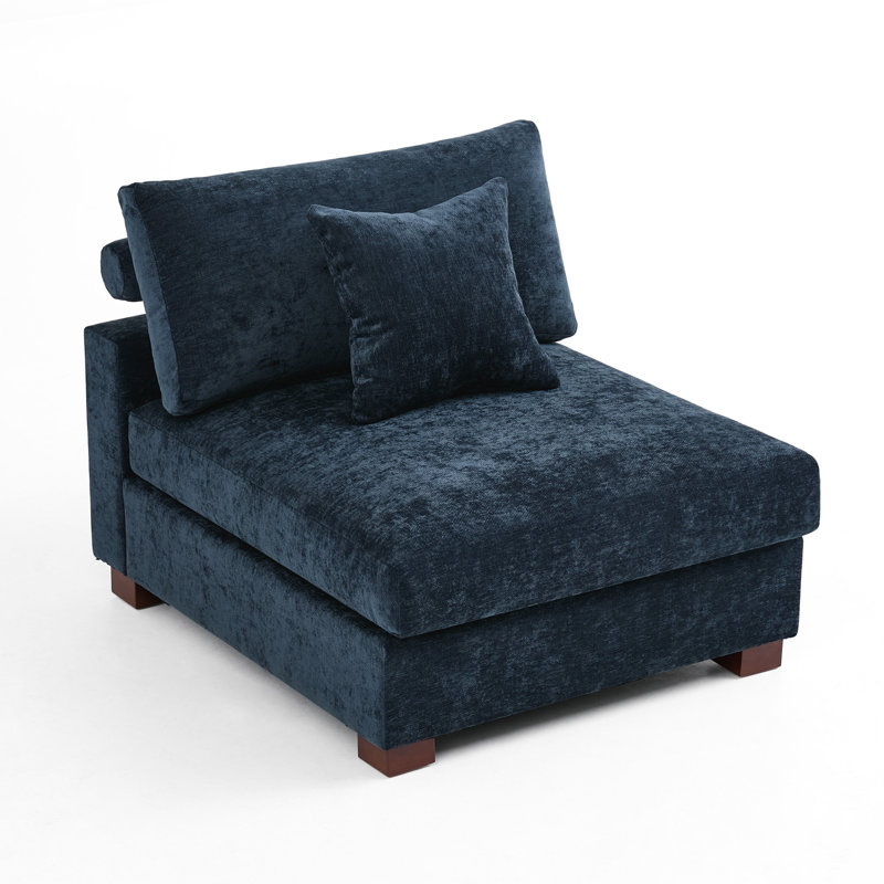 Upholstered Blue Chenille Armless Chair with Pillow Back, Single Chair Module Part For Sectional Sofa, Chenille, Blue