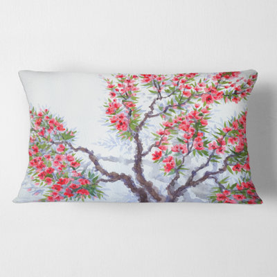 Red Flowers Of Spring Tree Floral Lumbar Pillow