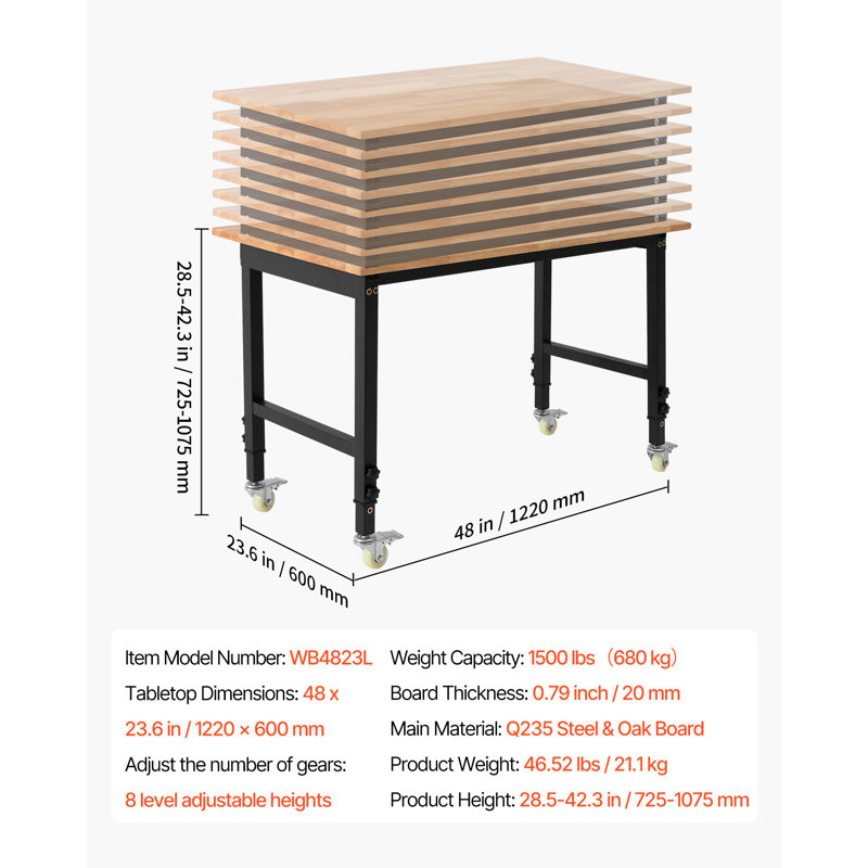 121.92 cm W Steel Top Workbench