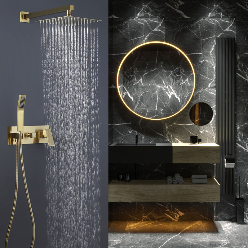 Système de douche complet à pression équilibrée en laiton massif 10 po avec valve brute