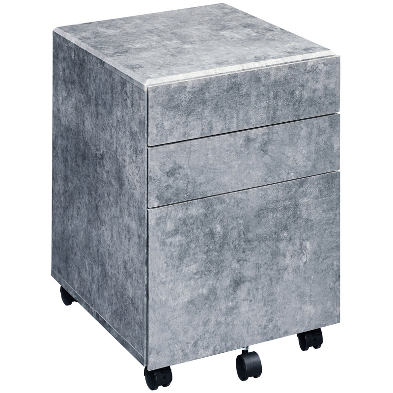 Silver Faux Concrete File Cabinet With Manual Close Drawers For Office Look And 3 Work Area