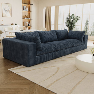 3 nuages en velours côtelé bleu de 118,2 po, conception à double couche, coussin amovible, sans assemblage, décoration pour chambre à coucher - siège rembourré de plumes, tissu doux, support en éponge, flexibilité modulaire, compression élevée