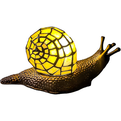 Lampe de table Tiffany style vitrail escargot - Design réaliste fabriqué à la main avec ampoule à DEL incluse pour la décoration intérieure, le chevet ou le bureau