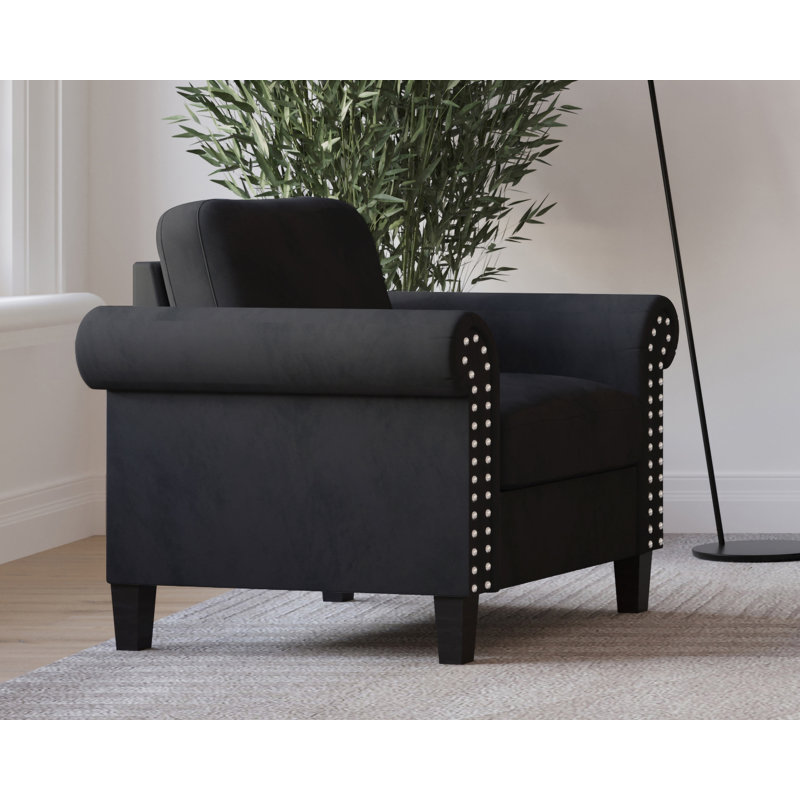Shila Velvet Chesterfield Chair, Black Velvet