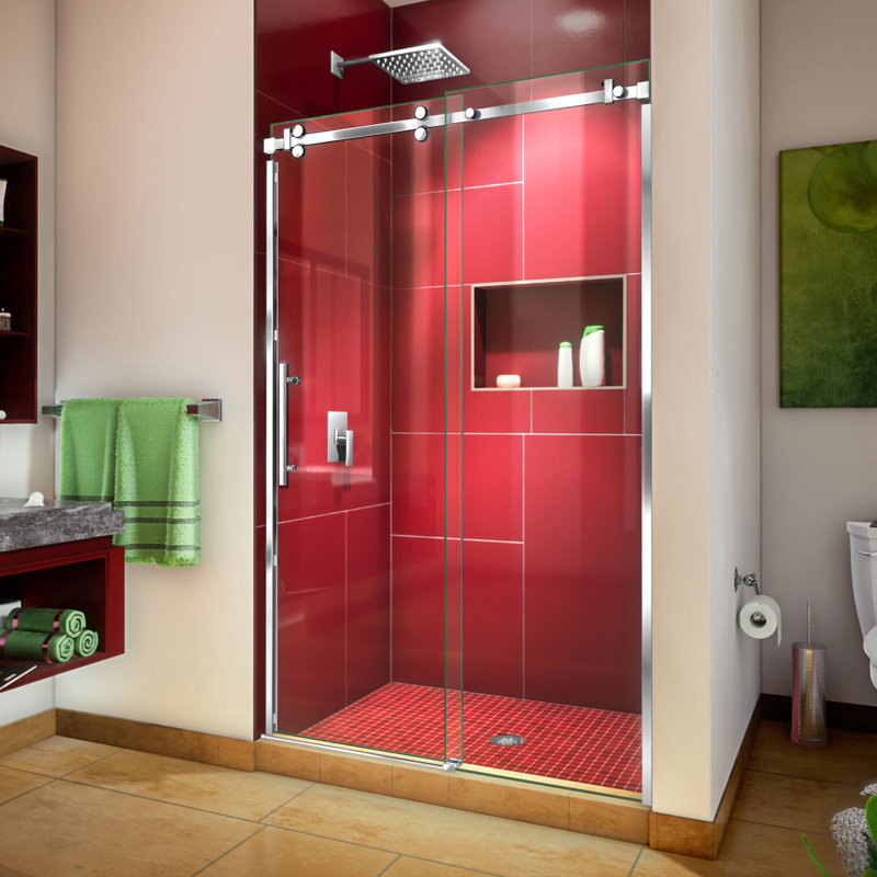 DreamLine Enigma Sky 44 - 48 inch W x 76 inch H Frameless Sliding Shower Door, Polished Stainless Steel, 48"