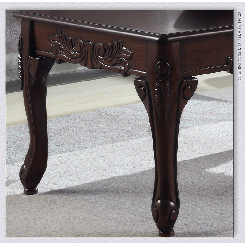 Traditional Ornate Detailing Brown Wood Coffee Table