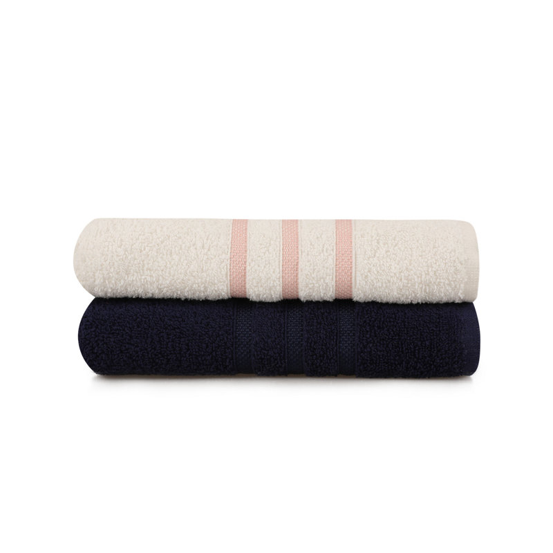 Serviette 100% coton, Crème / saumon / bleu foncé, Essuie-mains - paquet de 2