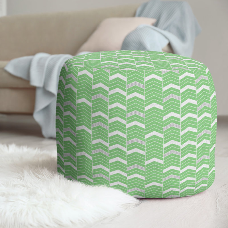 Upholstered Pouf, Green & Grey