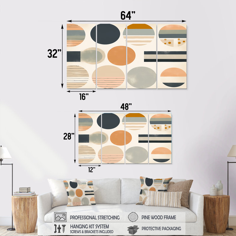 Ensemble de 4 décorations géométriques géométriques en forme de pastel orange gris, H 28 po x l 48 po