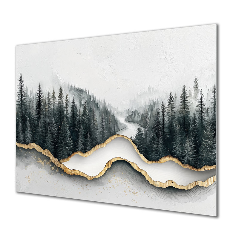 Cristal actuel dans la forêt de l'hiver, rivière I - impression métallique, H 12 po x l 20 po