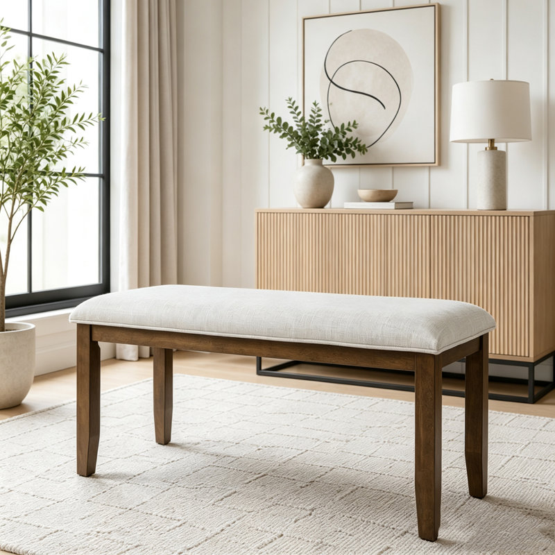 Banc rembourré pour chambre à coucher, Beige et brun