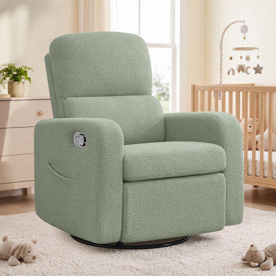  Reiby 36" Teddy Boucle Swivel Rocker Glider Recliner with Wider Armrest and Double Pocket, 360" Swivel Nursery Glider Recliner