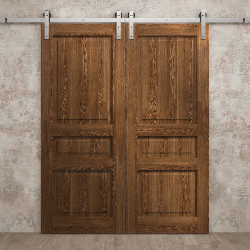 Porte de grange double moderne | Ego 5012 | Ensemble de rail argenté | Portes intérieures solides, Chêne cognac