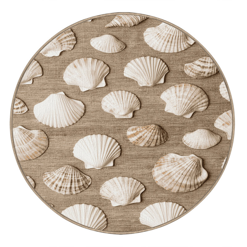  Tapis bord de mer lavable Conch Collection, Rond 6 pi