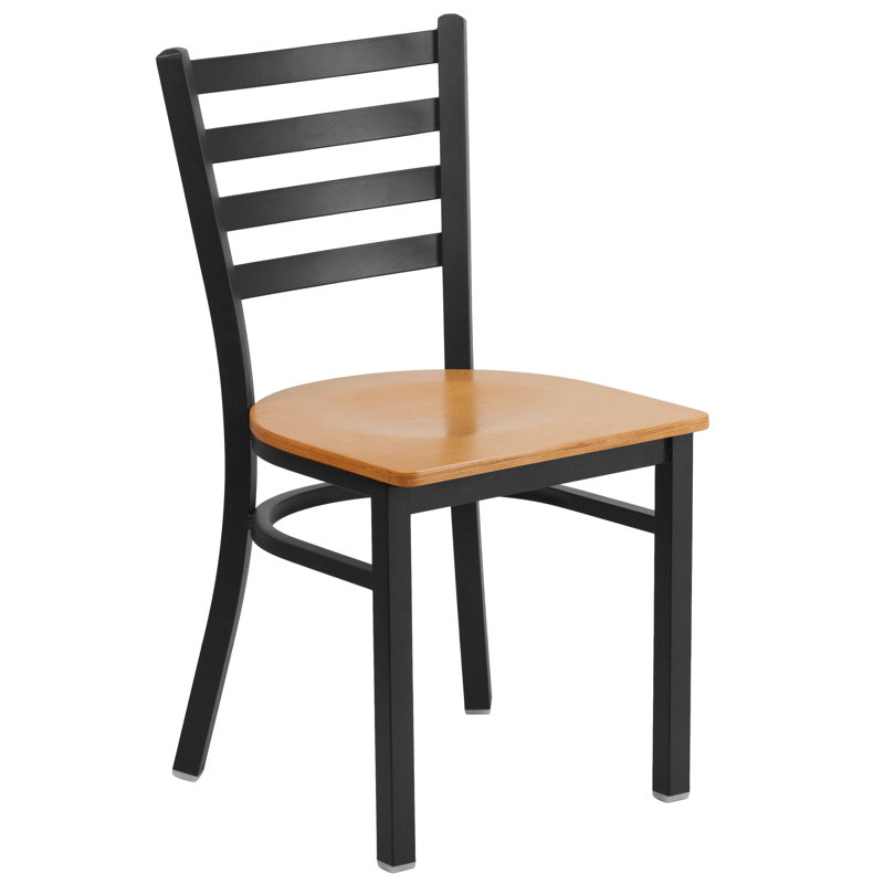 Chaise de restaurant en métal de qualité commerciale à dossier à échelle courbée avec siège en bois Prompton Hercules Series
