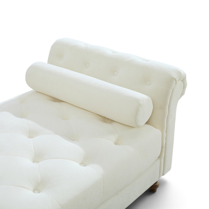 Banc rembourré 87 po avec accoudoirs roulés et 2 coussins, Beige