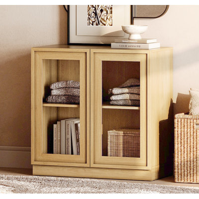 Modern Accent Cabinet with 2 Glass Doors, Multifunctional Accent Chest with Large Storage and Adjustable Shelf