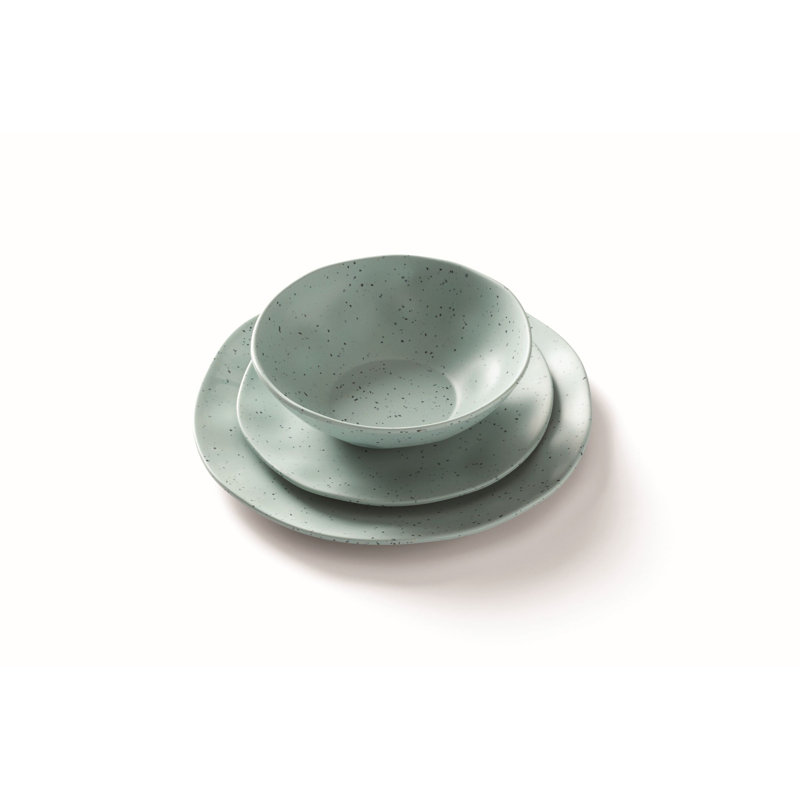 Mint and White Speckled Melamine 12-Piece Dinnerware Set