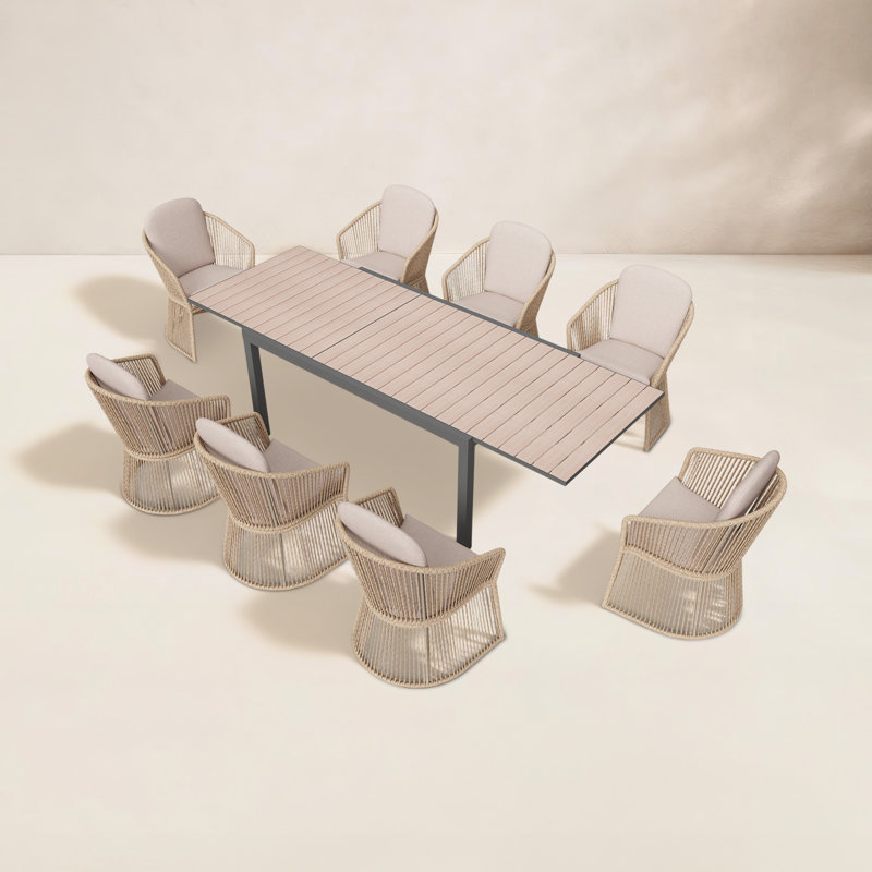 Blanche 8 - Person Rectangular Outdoor Dining Set With Cushions, Beige