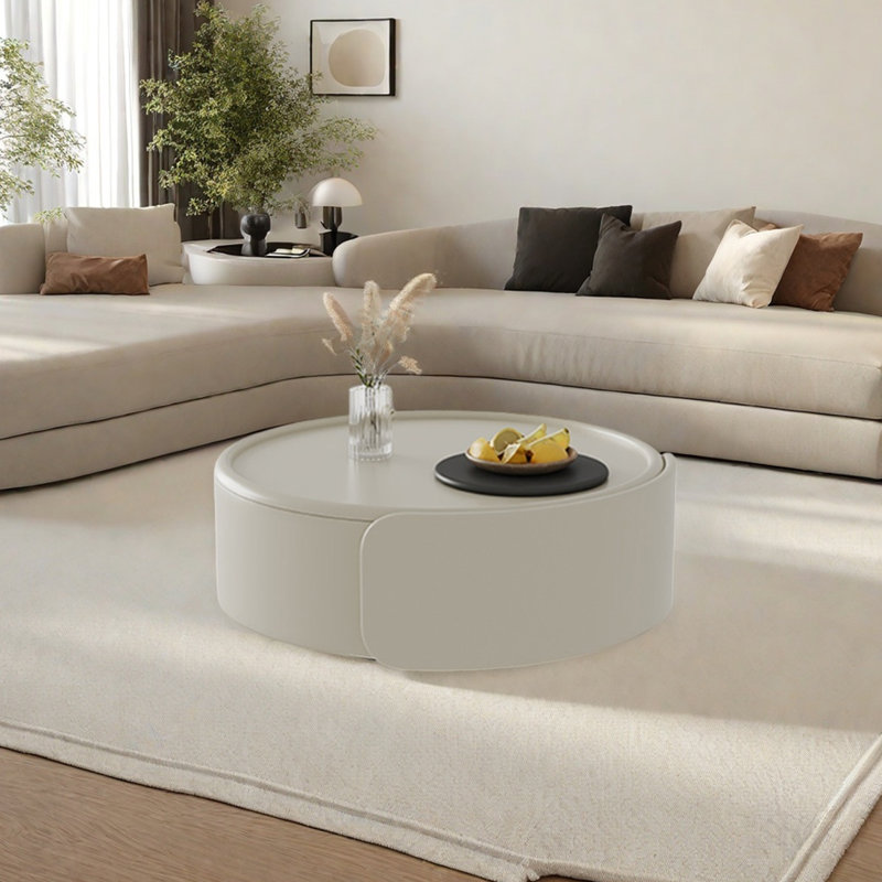 Modern Coffee Table with Drawer, 13.38" H x 31.49" L x 31.49" D