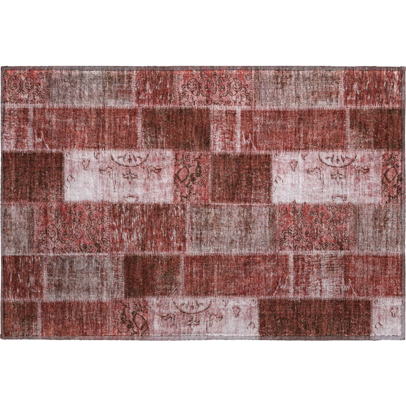 Tapis bourgogne de qualité supérieure lavable à la machine Cerrito, Rectangle 1 pi 8 po x 2 pi 6 po