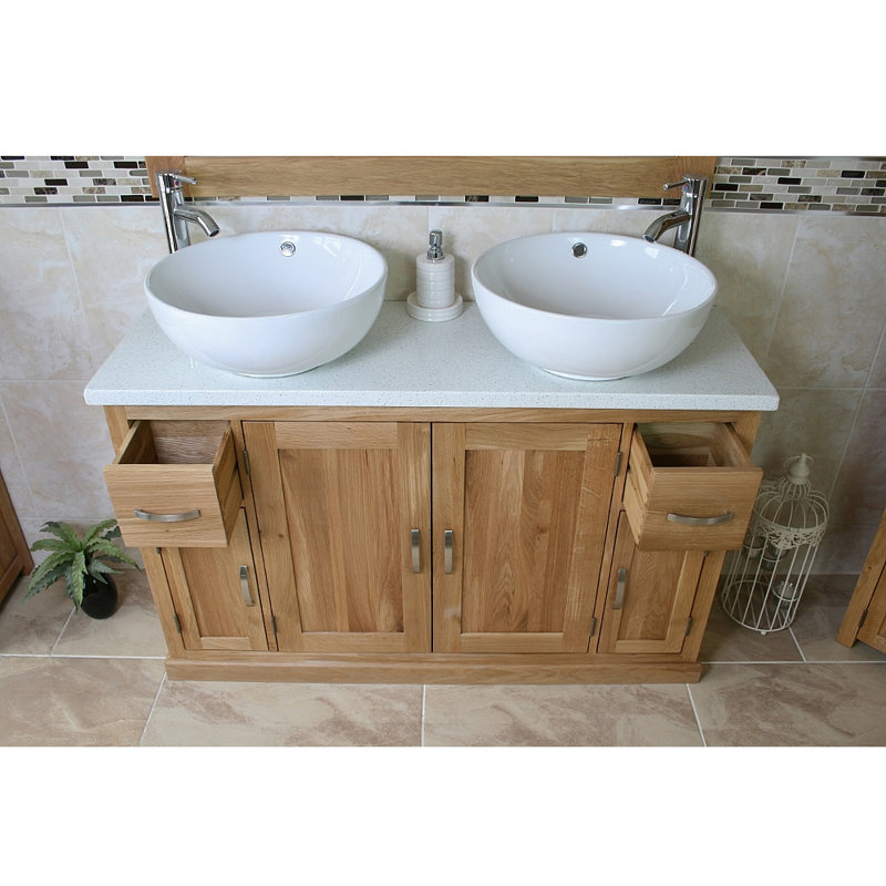 Arely 1230mm Double Bathroom Vanity with Vessel Ceramic Basin, White