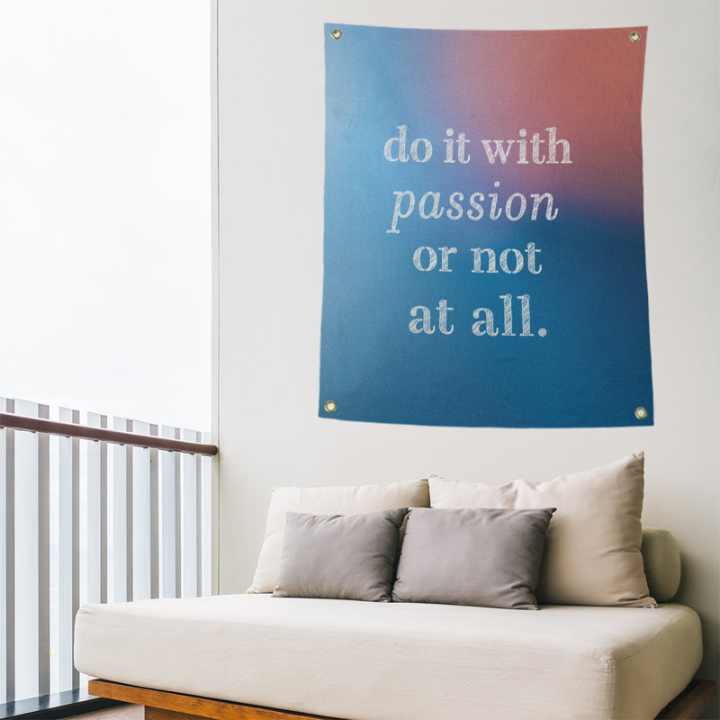 Tapisserie en polyester pour citation de passion, H 36 po x l 26 po, Bleu / Rose