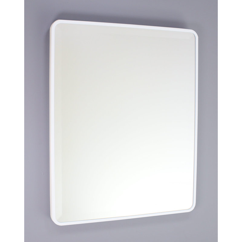 Austin Farmhouse Metal Framed Rounded Rectangle Recessed Bathroom Medicine Cabinet, Beveled Mirror, in-Wall Opening, Powder-coated Steel, Adjustable Glass Shelves, Magnet Close