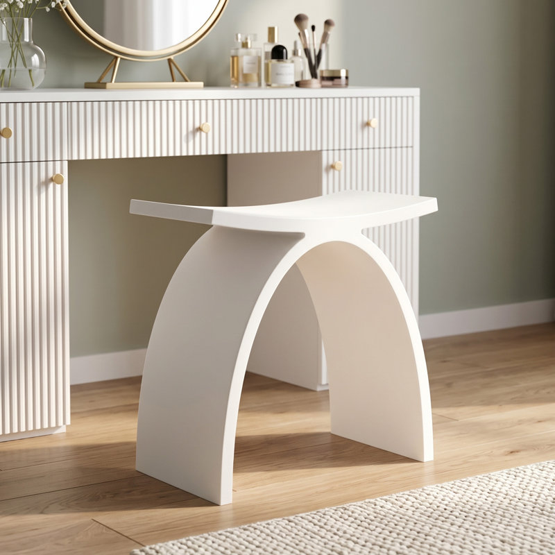Tabouret de douche à surface solide, banc de salle de bain en résine de pierre imperméable, Blanc mat