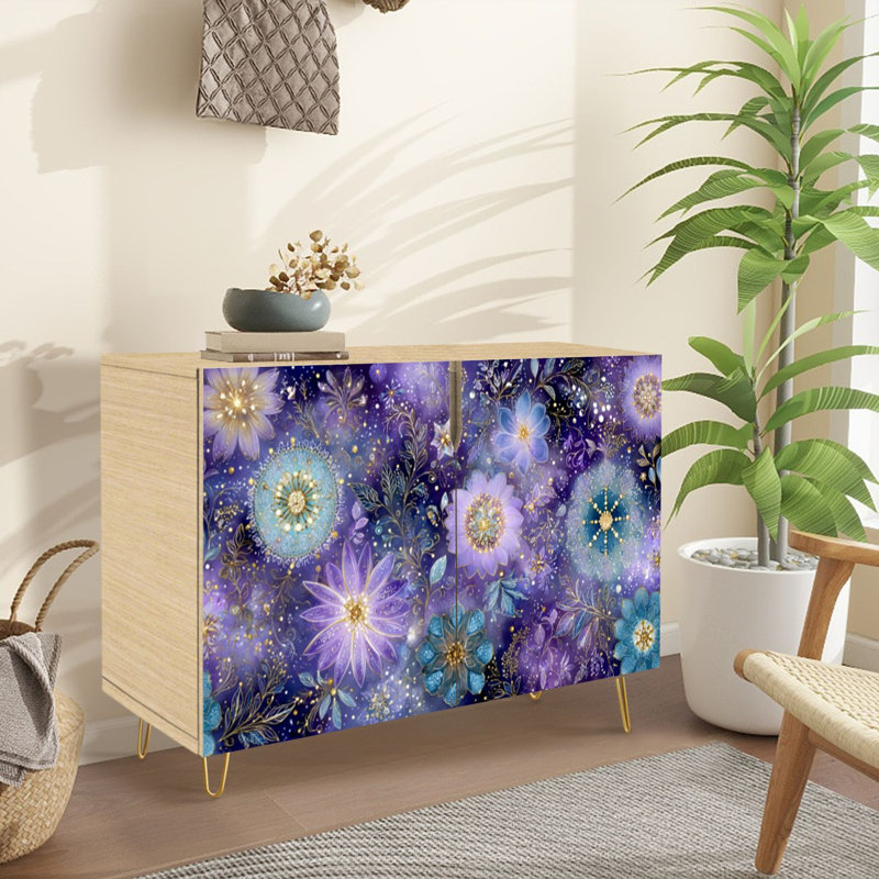 Buffet Buffet avec rangement Mystical Garden Floral Cosmic décoratif avec 2 portes pour le salon et la cuisine