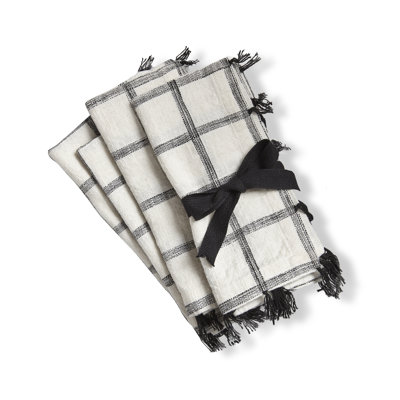 Tassel Check Napkin S/4 Black Multi