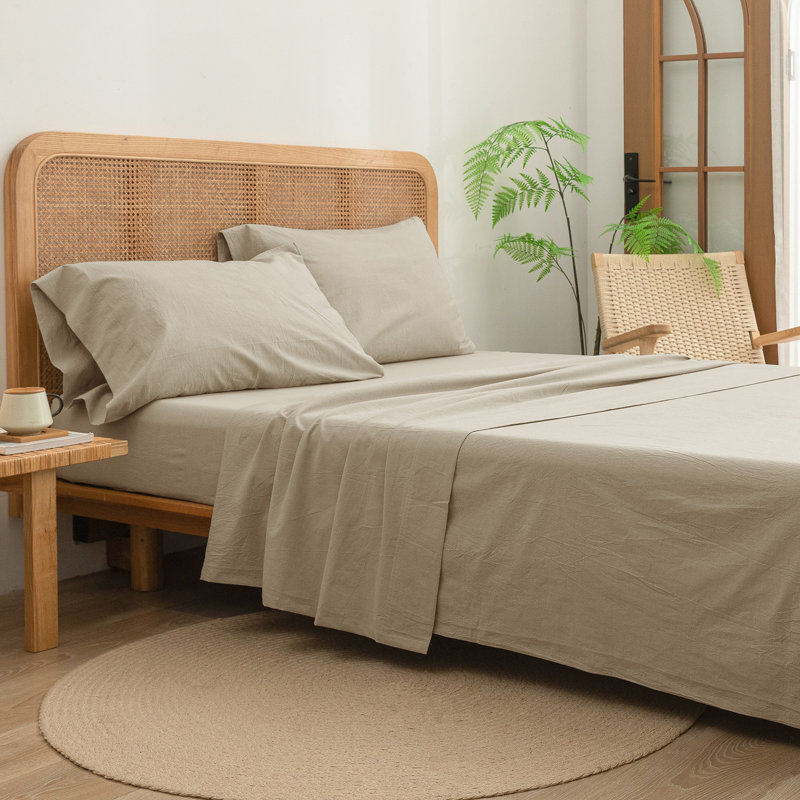 Drap plat 100% coton délavé Bestouch Bestouch, Lait d'amande, gris, Drap plat très grand