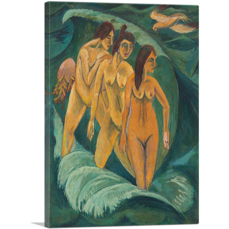 «Three Bathers 1913» par Ernst Ludwig Kirchner - reproduction d'art sur toile tendue, H 40 po x l 26 po x P 0,75 po