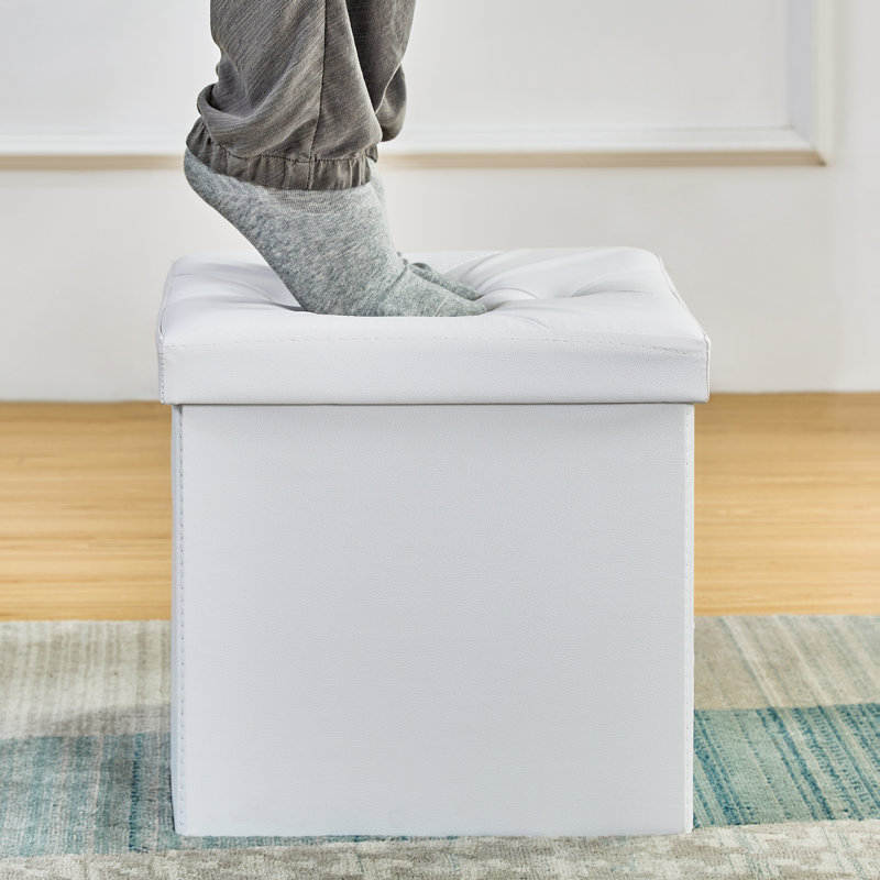 Repose-pieds en cuir Markeitha, Similicuir blanc