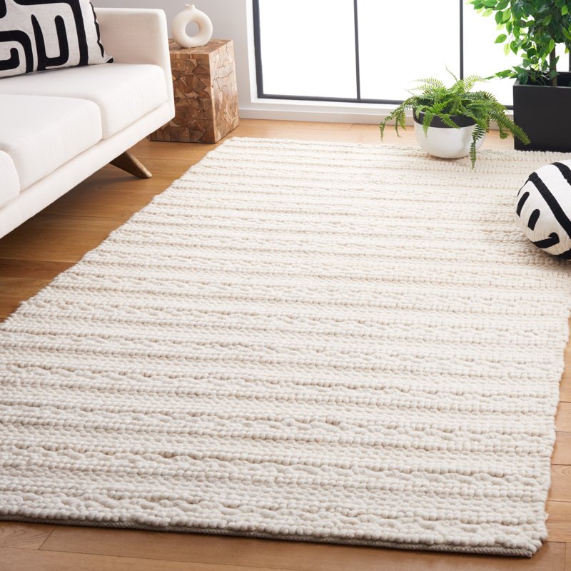 Tapis de couleur unie en laine / coton tissé à la main Natura en ivoire, Rectangle 5 pi x 8 pi