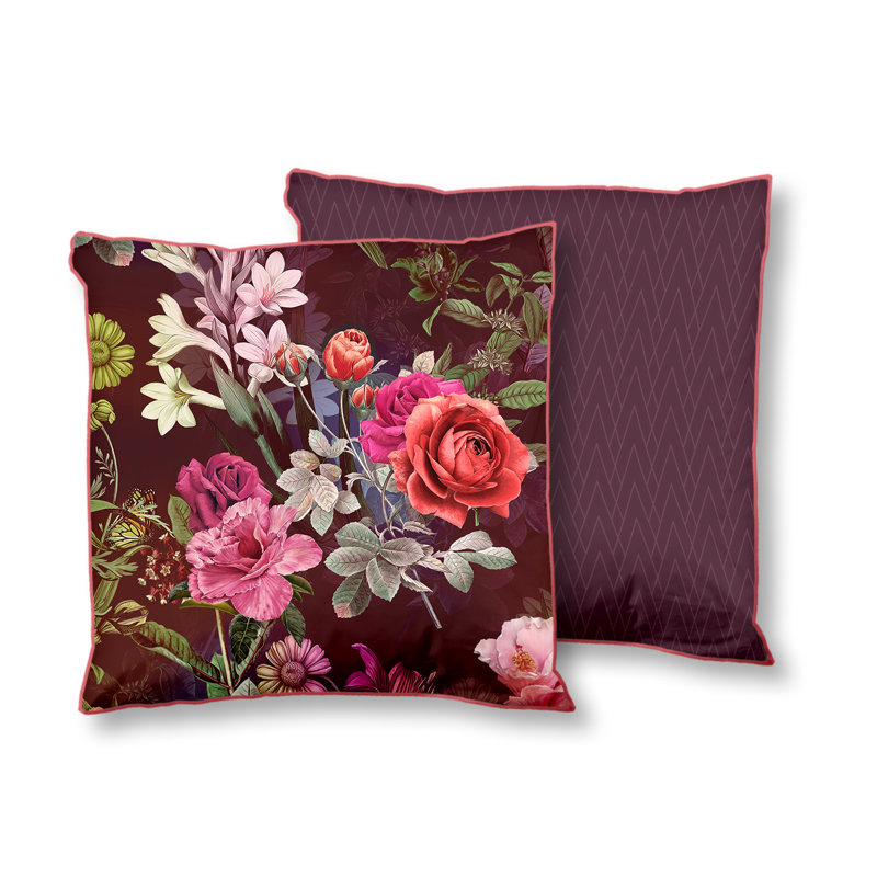Simone Floral Square Cushion, Bordeaux