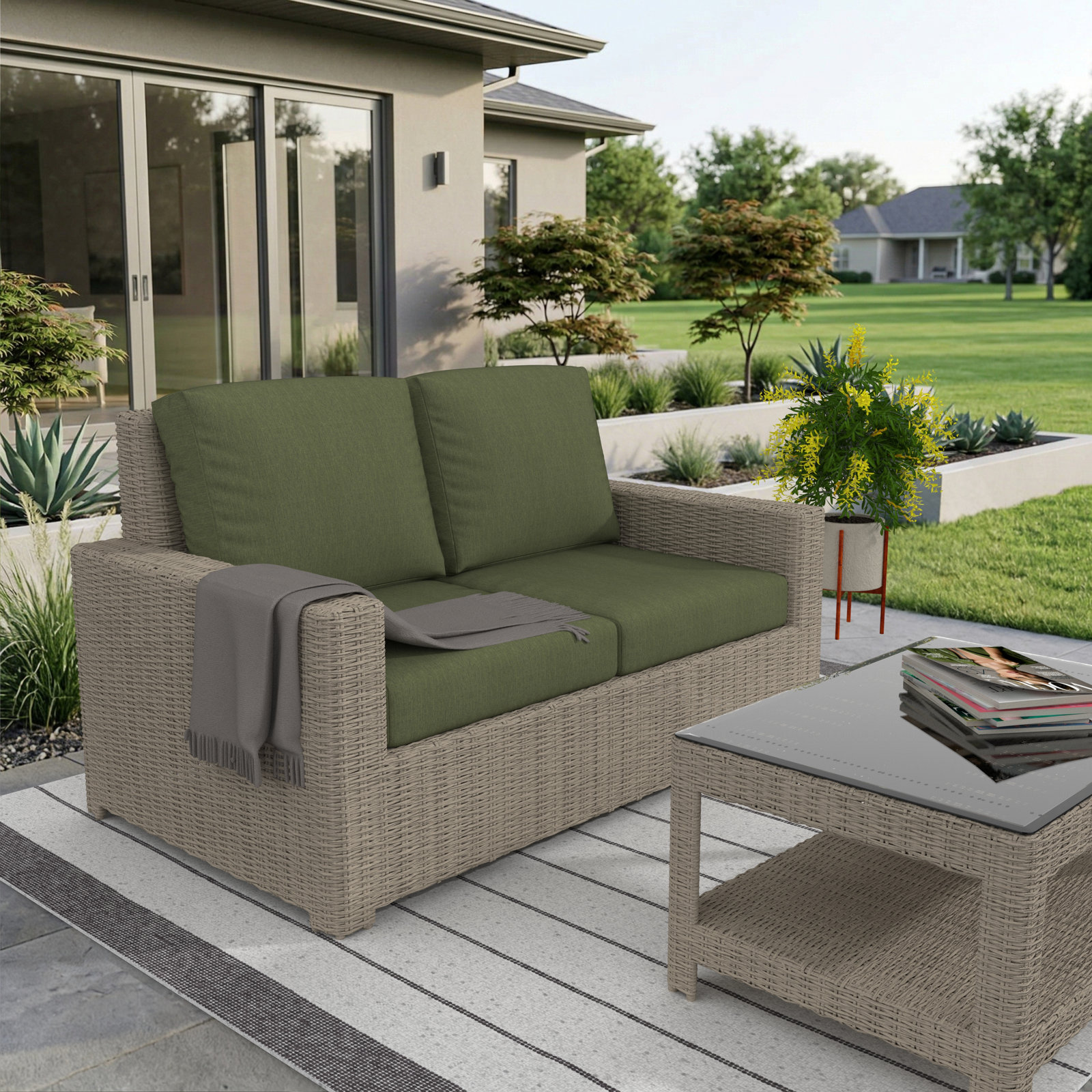 Henri 61" Sunbrella® Patio Loveseat, Canvas Fern