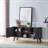Home Entryway Console Table with Multi- Storage Compartments, Display Cabinet, Hazelnut and White