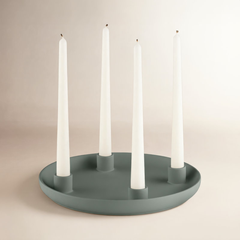 Advent 1.38" Stoneware Tabletop Candelabra, Duck Green