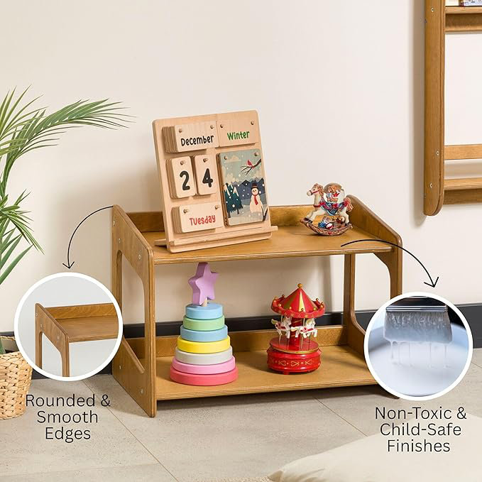 Étagère de rangement pour jouets en bois massif Montessori