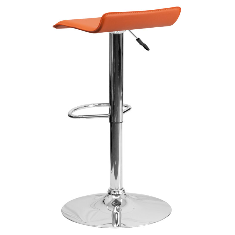 Tabouret de bar contemporain à hauteur réglable en vinyle avec siège ondulé uni et base chromée Murphy, Orange