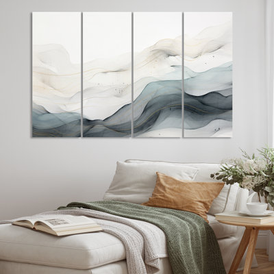 Concept abstrait en noir et blanc « Blue Grey Line Art II » - Décoration murale moderne - 4 panneaux